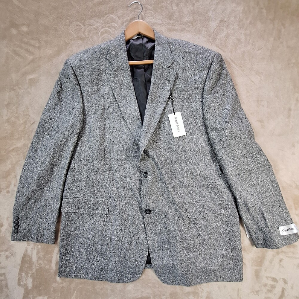 Gerald Austin Blazer Sport Coat Mens 48L Gray Heather Silk 2 Button Vent S91026